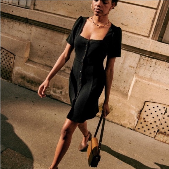 Sezane Lianne Black Dress Size 46 US 14 - Picture 3 of 8